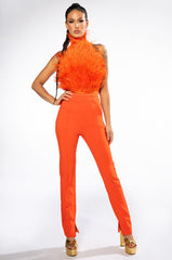 GENUINE OSTRICH FEATHER SLEEVELESS CROPPED HALTER BLOUSE