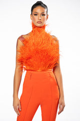 GENUINE OSTRICH FEATHER SLEEVELESS CROPPED HALTER BLOUSE