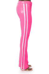 GET DOWN ON IT SEQUIN FLARE TROUSER IN PINK
