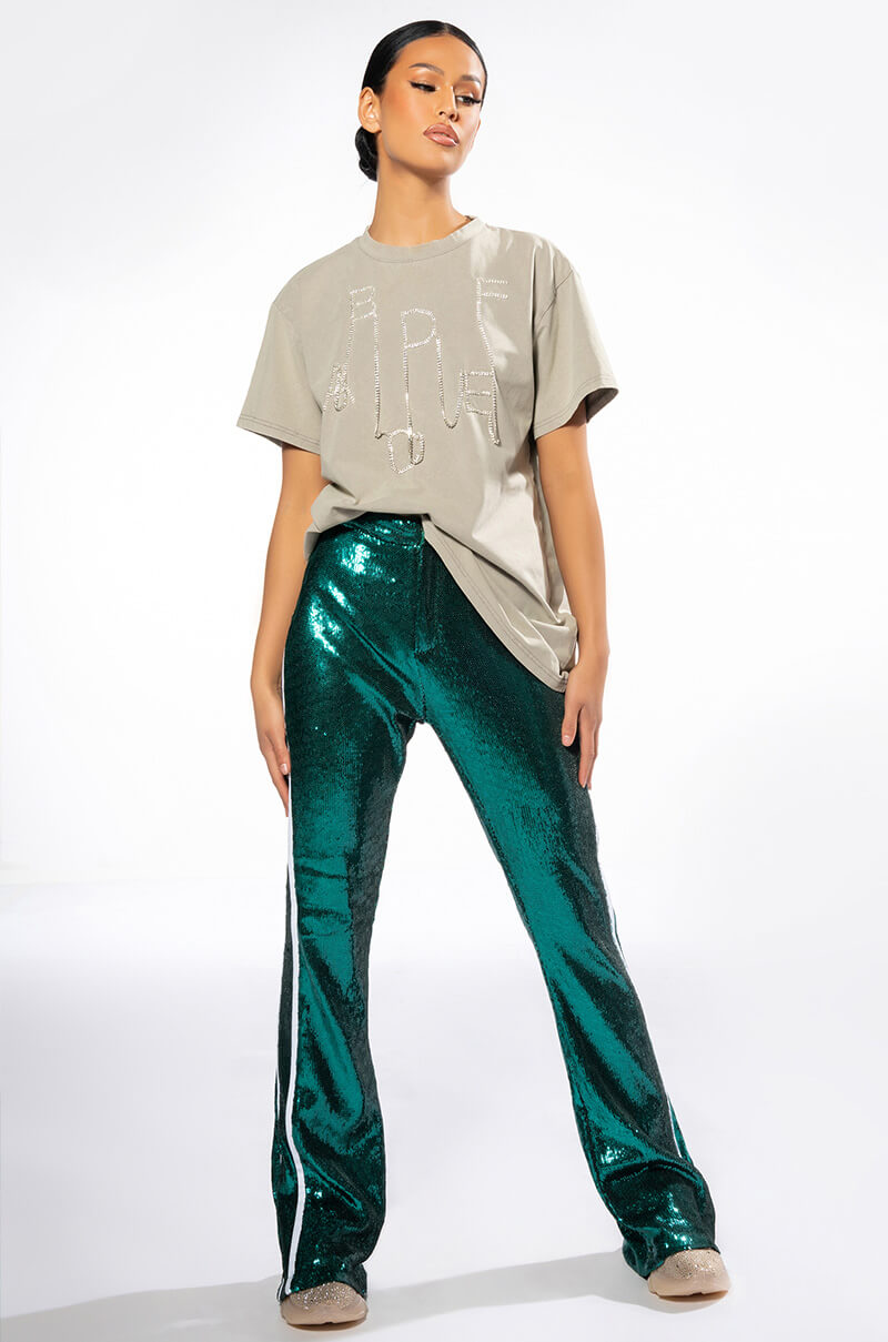 GET DOWN ON IT SEQUIN FLARE TROUSER
