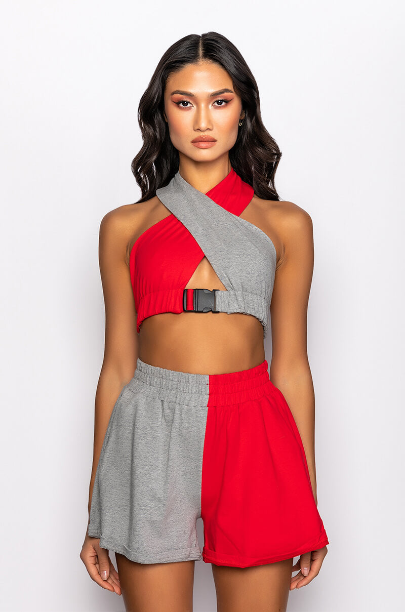 GET OVER IT BUCKLE DETAIL WRAP FRONT CROP TOP