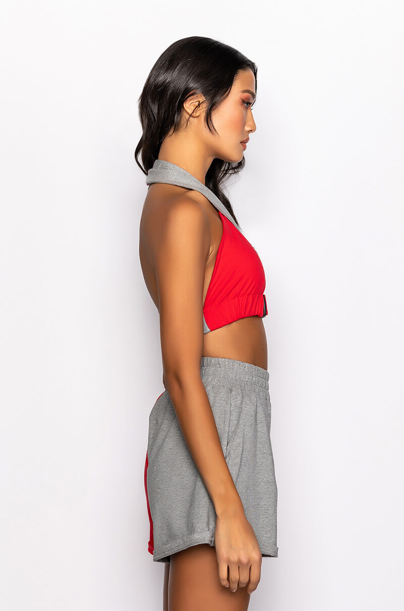 GET OVER IT BUCKLE DETAIL WRAP FRONT CROP TOP