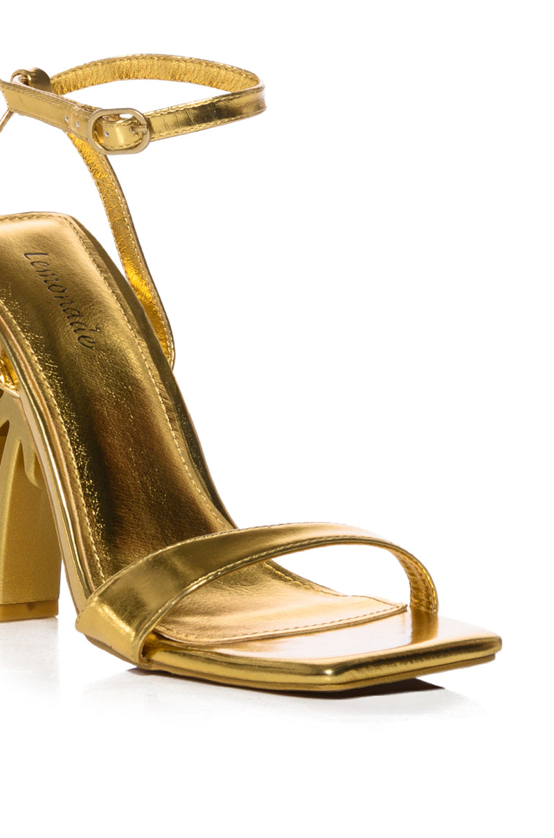 GETAWAY GOLD PALM TREE HEEL SANDAL