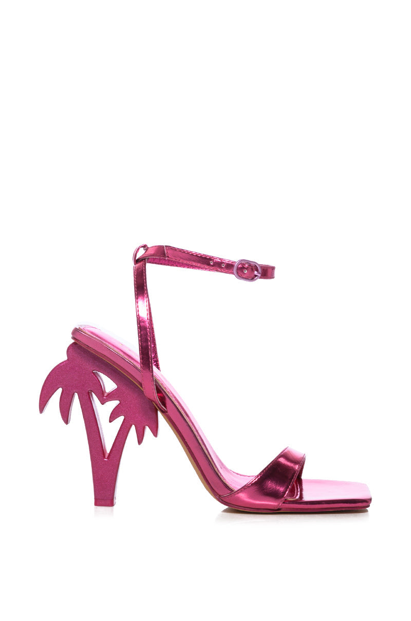 GETAWAY PINK PALM TREE HEEL SANDAL