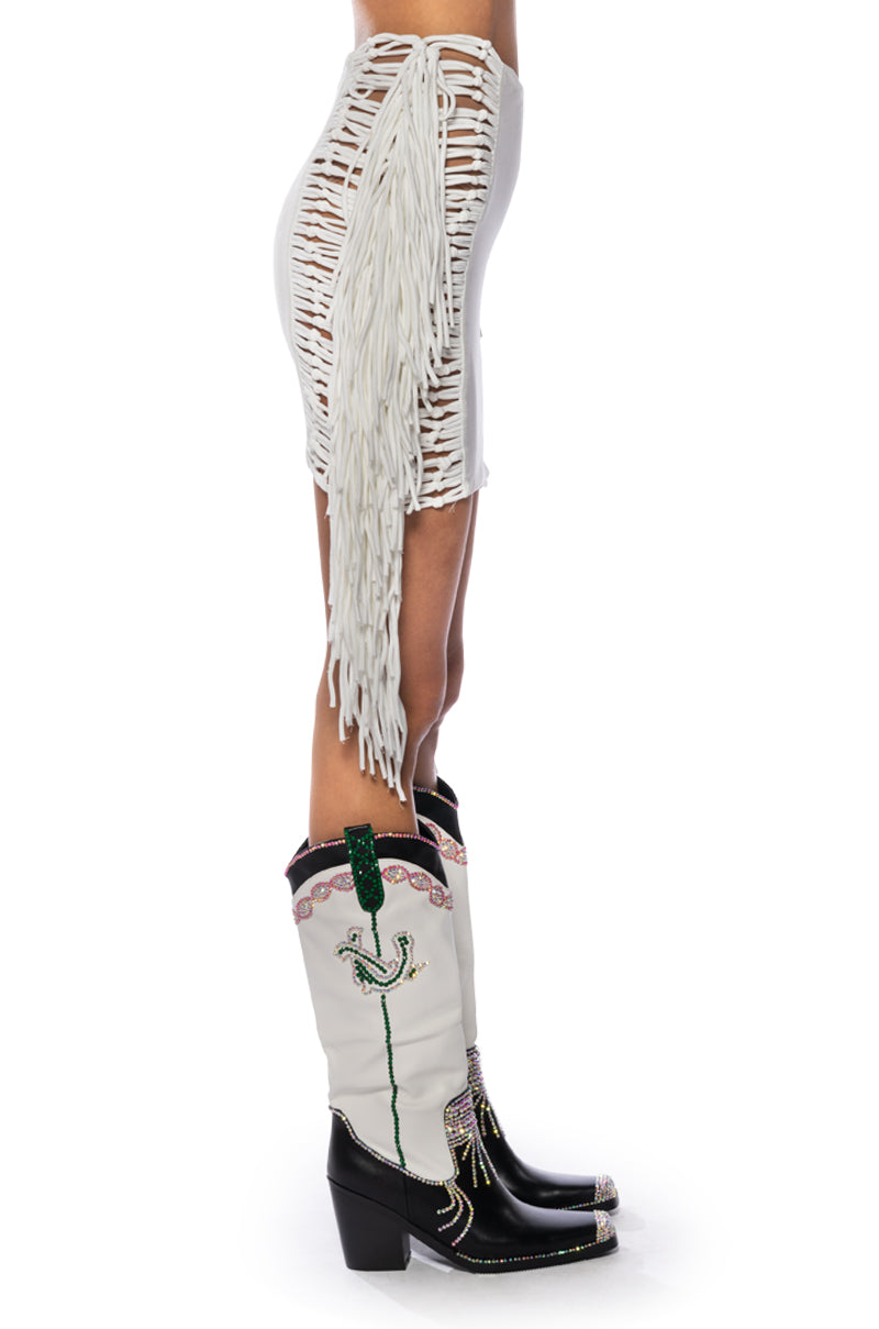 LAYLA SIDE FRINGE MINI SKIRT