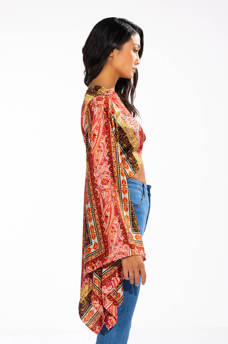 CROPPED SATIN LONG SLEEVE BLOUSES