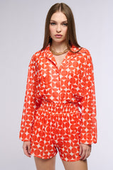 GIVE ME MONEY HONEY PRINTED MESH BUTTON DOWN BLOUSE