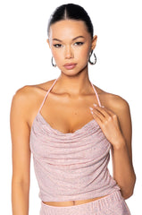 GLITZY RHINESTONE MESH HALTER TOP