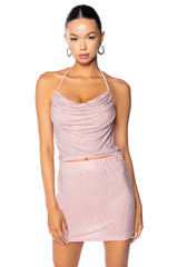 GLITZY RHINESTONE MESH HALTER TOP