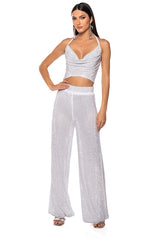 GLITZY RHINESTONE MESH PALAZZO PANT