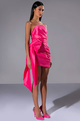 GOLDEN HOUR STRAPLESS RUCHED BOW DETAIL MINI DRESS
