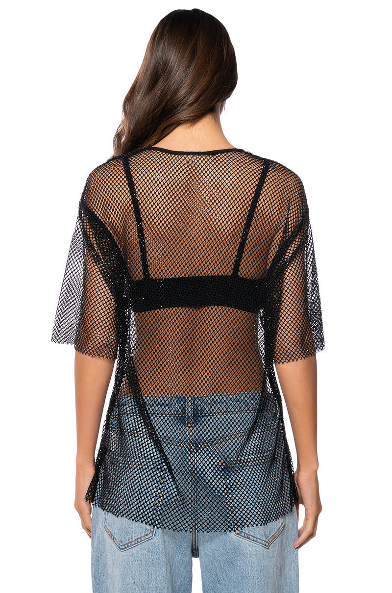 GOT PLANS TONIGHT RHINESTONE MESH T-SHIRT