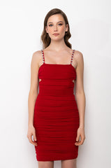 GOT YOUR HEART ON MY SHOULDERS RUCHED MIDI DRESS