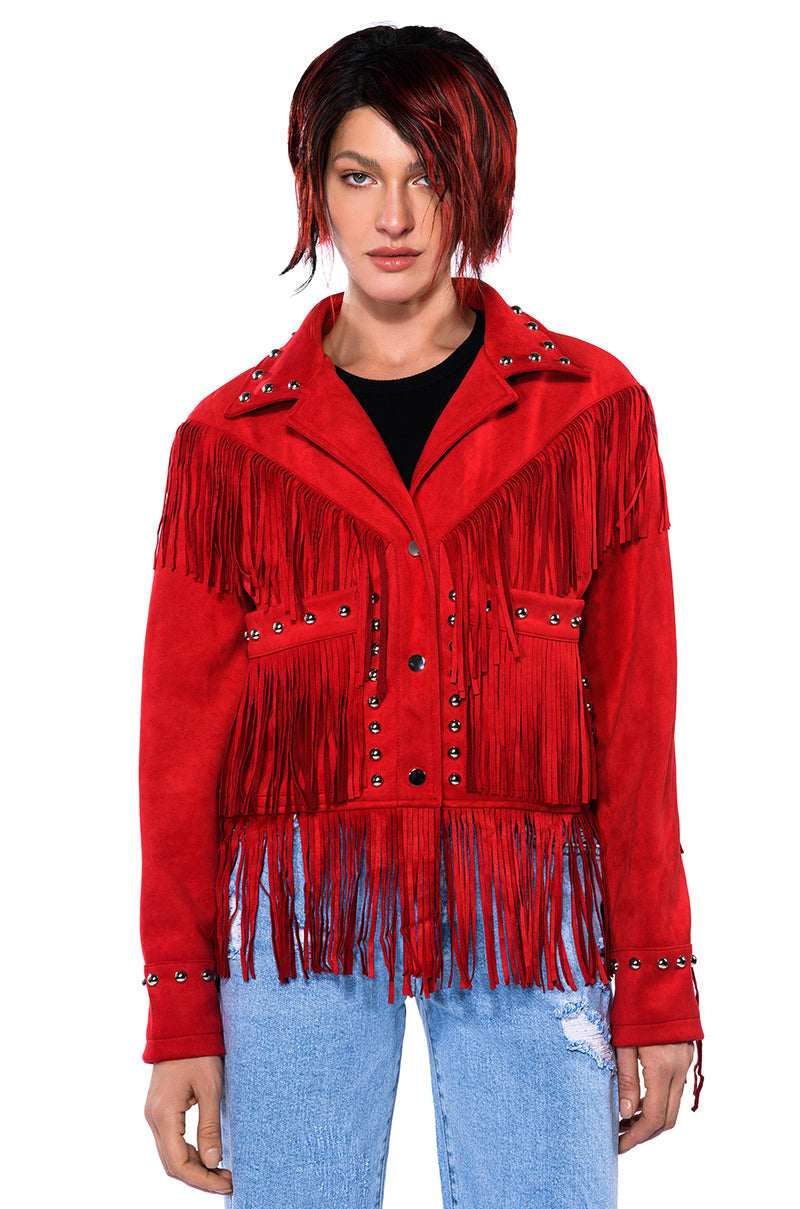 GRACELAND FAUX SUEDE FRINGE JACKET