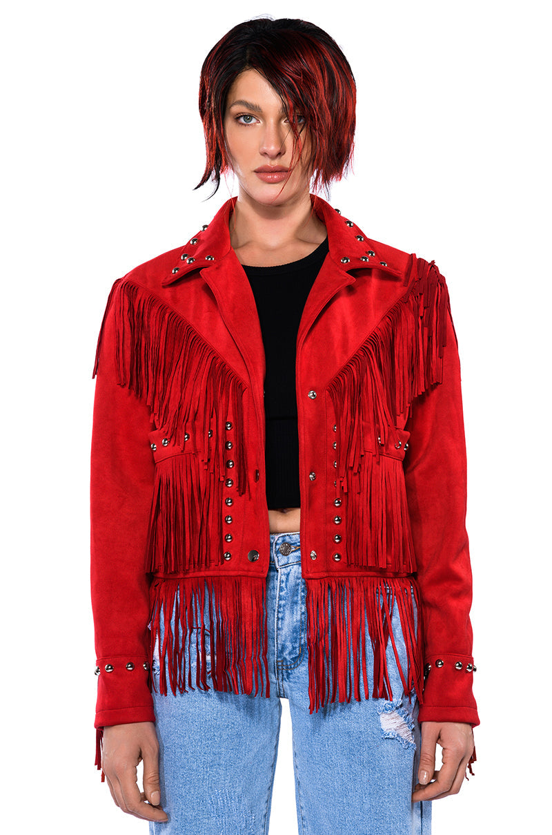 GRACELAND FAUX SUEDE FRINGE JACKET