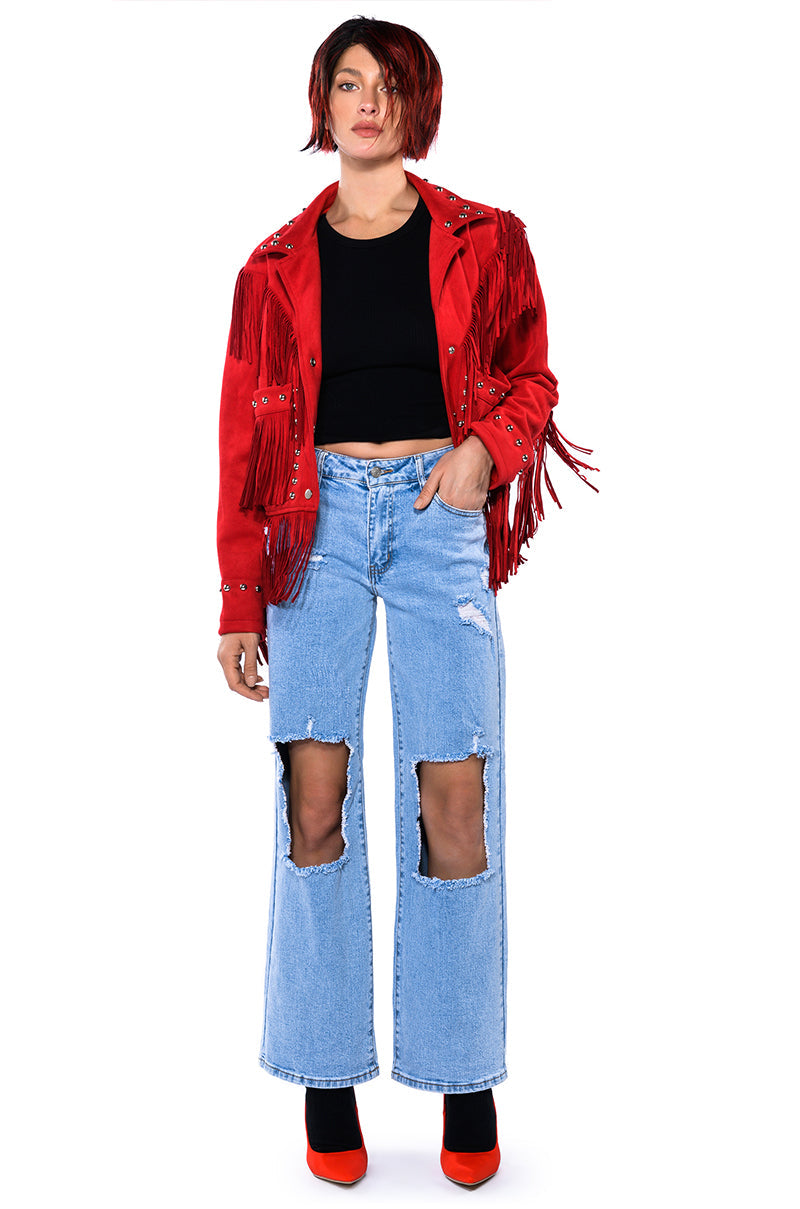 GRACELAND FAUX SUEDE FRINGE JACKET