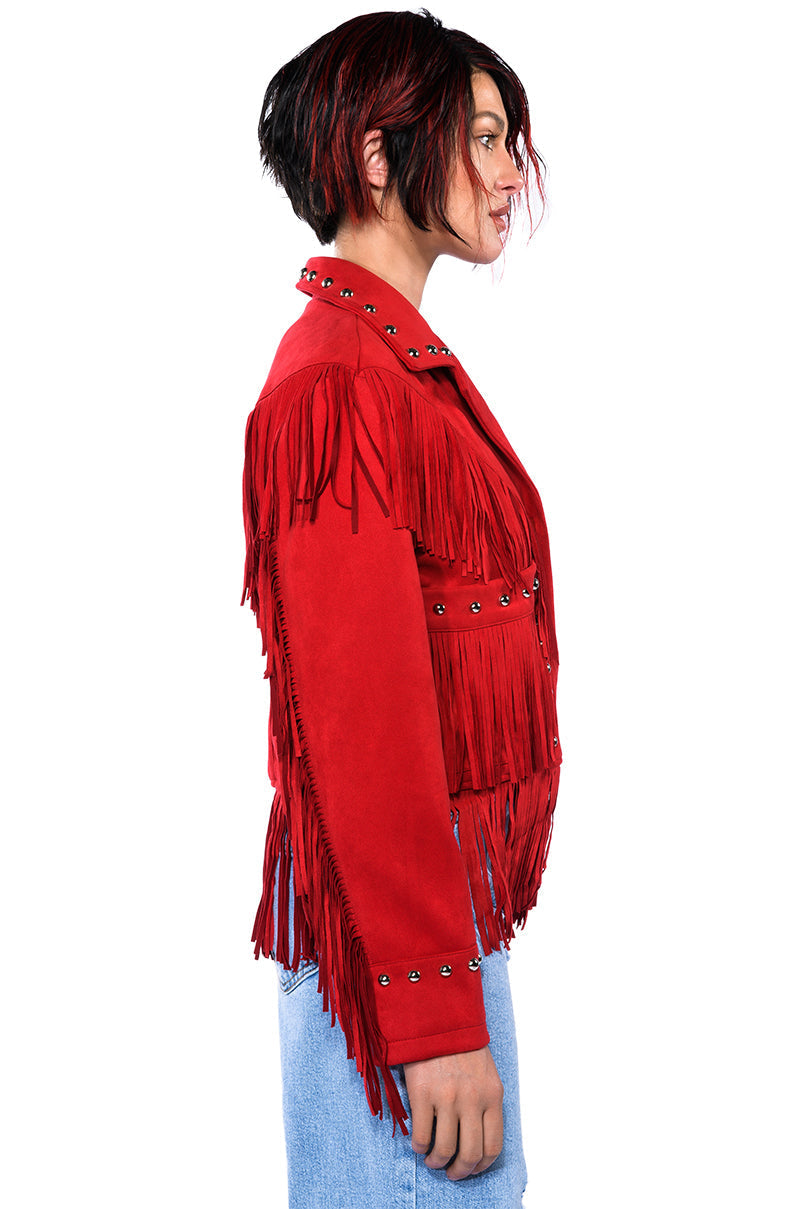 GRACELAND FAUX SUEDE FRINGE JACKET
