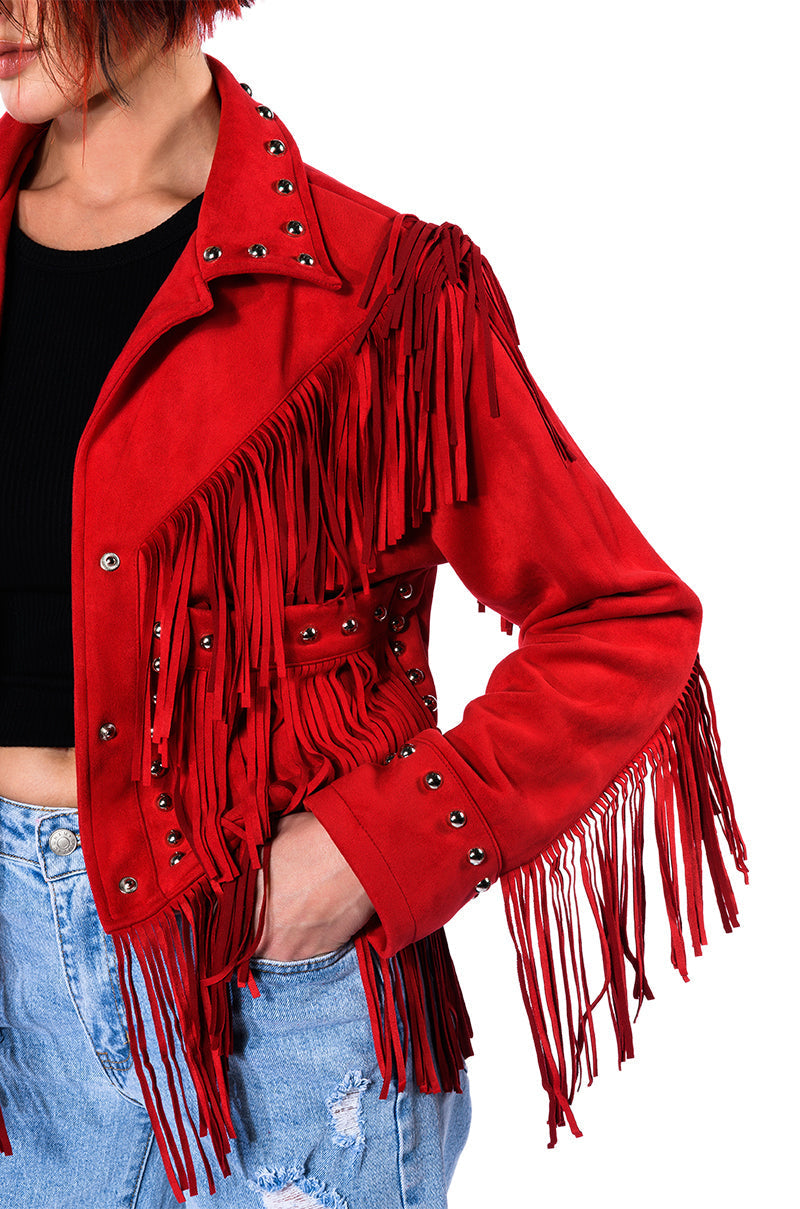 GRACELAND FAUX SUEDE FRINGE JACKET