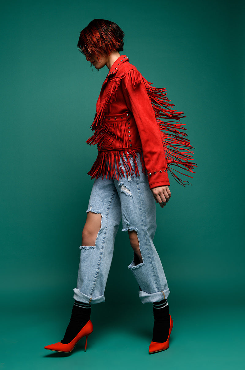 GRACELAND FAUX SUEDE FRINGE JACKET