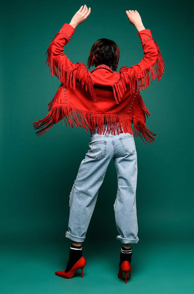 GRACELAND FAUX SUEDE FRINGE JACKET