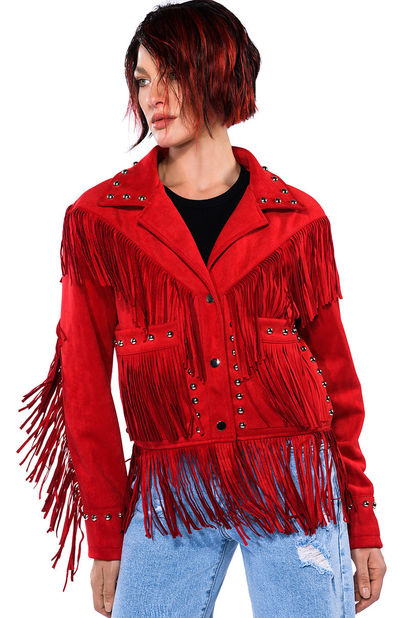 GRACELAND FAUX SUEDE FRINGE JACKET