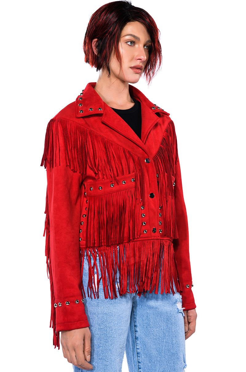 GRACELAND FAUX SUEDE FRINGE JACKET