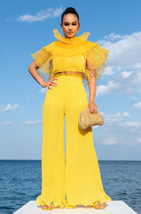 GRAND ENTRANCE PLEATED HIGH NECK SLEEVELESS BLOUSE