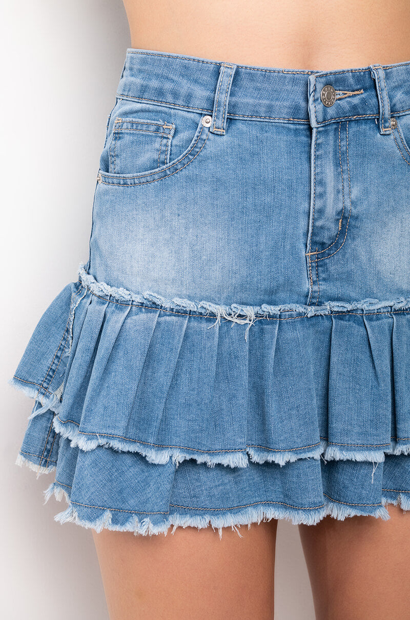 GRAZIE RUFFLE DENIM MINI SKIRT