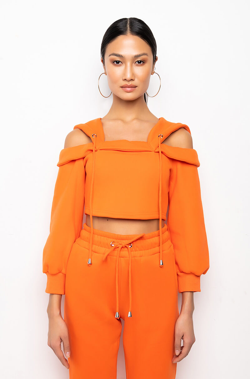 GUILTY BY ASSOCIATION CROPPED OFF THE SHOULDER SWEATSHIRT