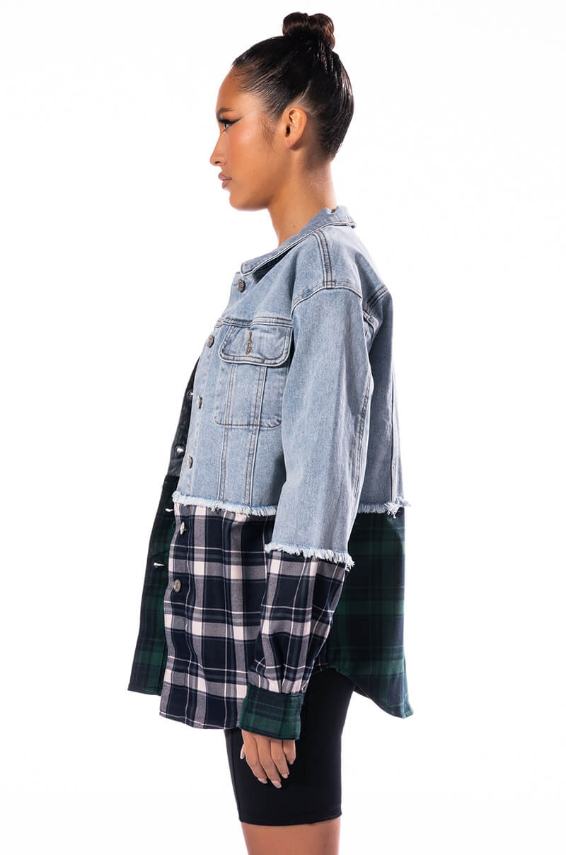 HAILEY DENIM PLAID OVERSIZED JACKET