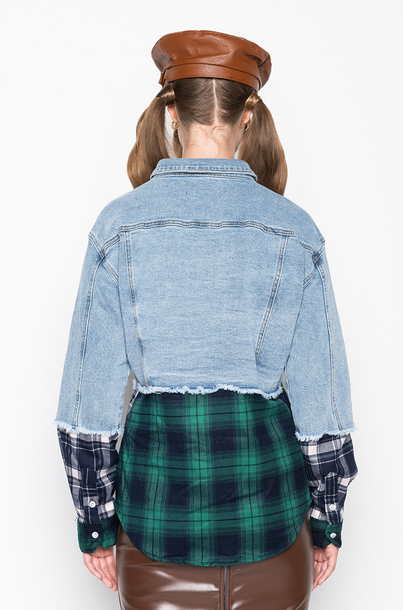 HAILEY DENIM PLAID OVERSIZED JACKET