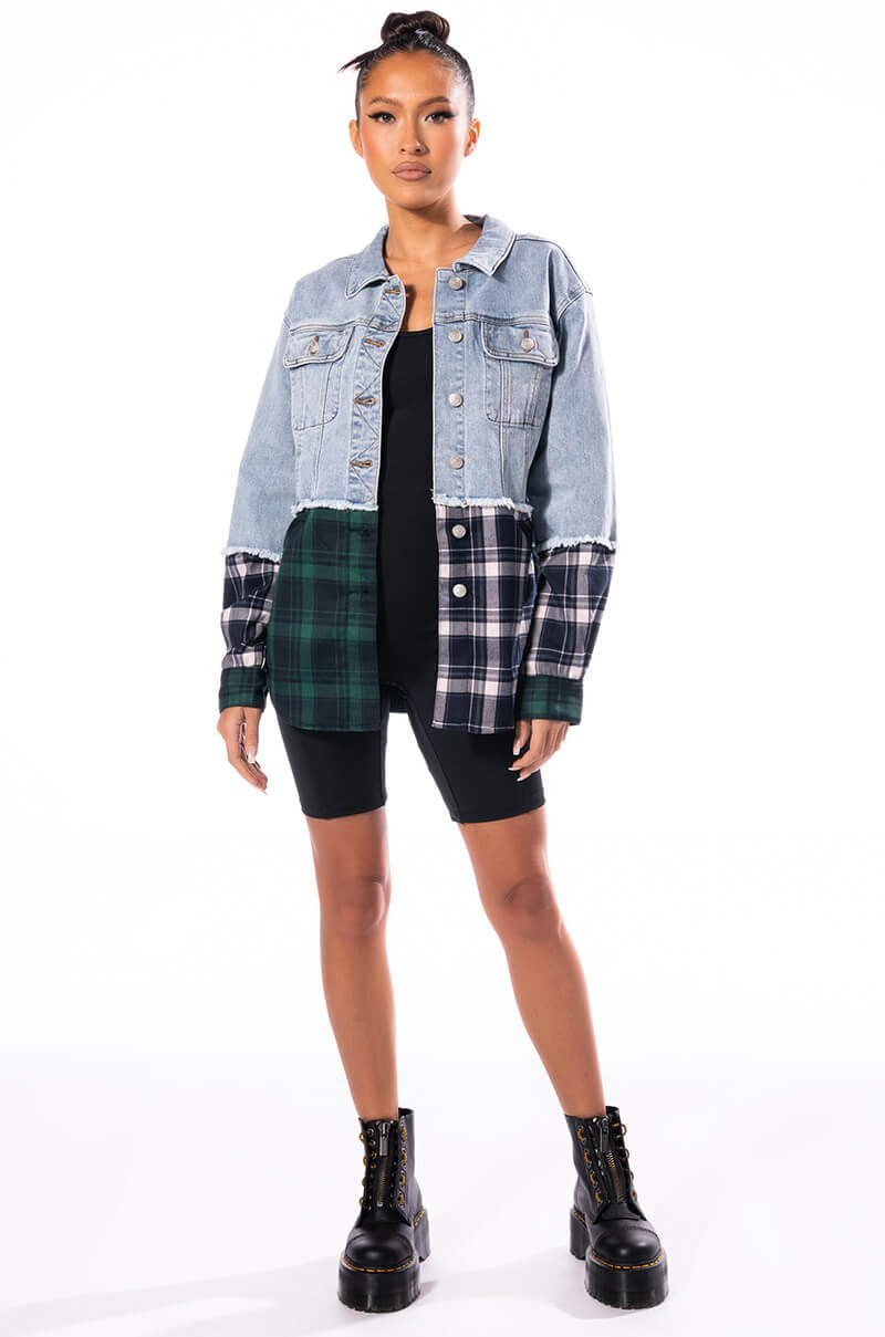 HAILEY DENIM PLAID OVERSIZED JACKET