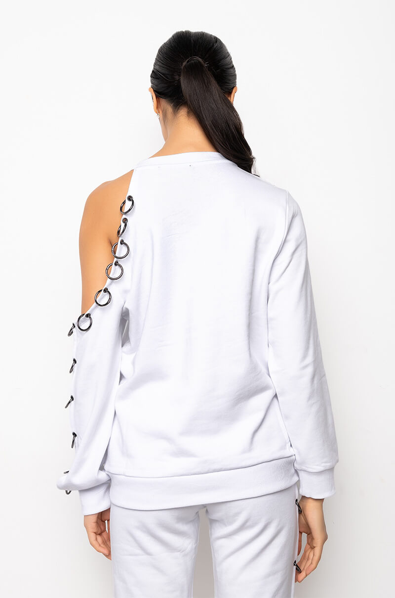 HALO COLD SHOULDER RING DETAIL CREW NECK SWEATSHIRT