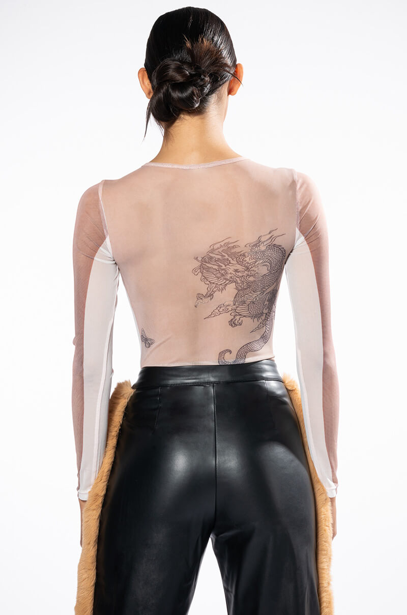 HANDS ON ME PRINTED MESH BODYSUIT