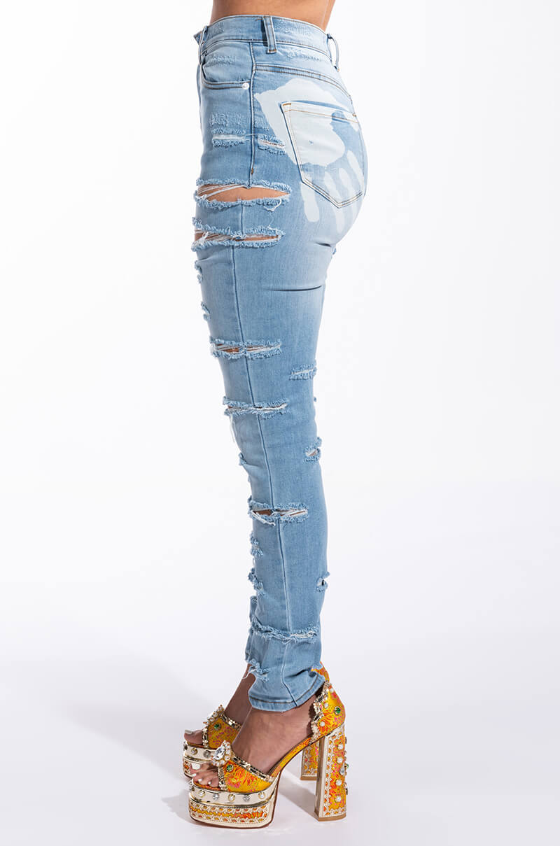 HANDS TO YOURSELF DISTRESSED SKINNY JEAN