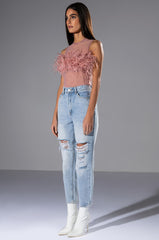 HAPPILY EVER AFTER SLEEVELESS FEATHER TOP