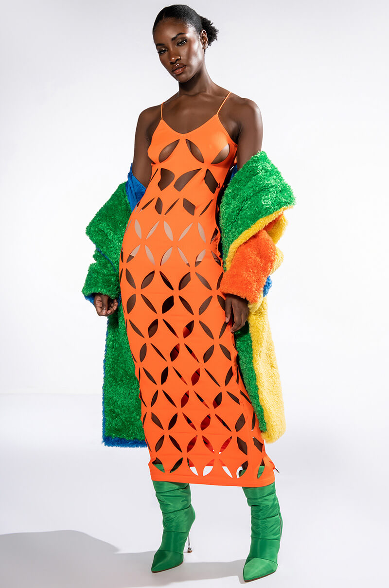 MULTI COLOR BLOCK RAINBOW TEDDY FAUX FUR COAT