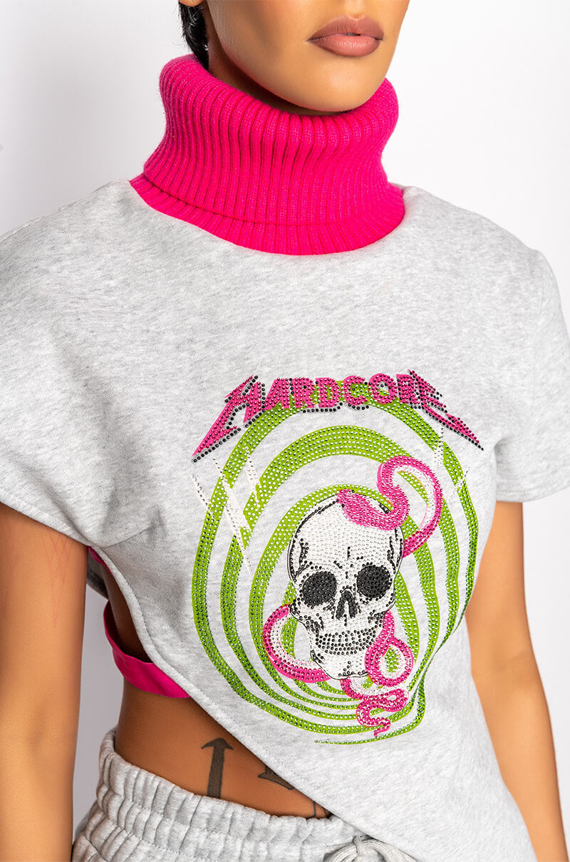 HARD GRAPHIC MOCK NECK SLEEVELESS SWEATSHIRT