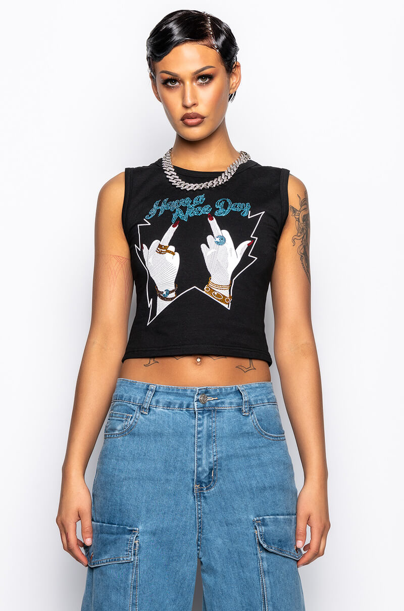 HAVE A NICE DAY EMBELLISHED GRAPHIC TANK TOP