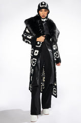 HAYAO HAND KNIT CROCHET TRENCH WITH FAUX FUR COLLAR