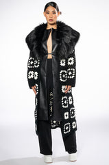 HAYAO HAND KNIT CROCHET TRENCH WITH FAUX FUR COLLAR