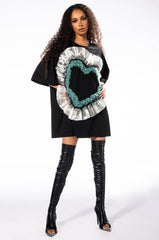 HEART RUFFLE DRESS MINI DRESS