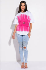 HERE COMES TROUBLE TULLE DETAIL BELTED T SHIRT