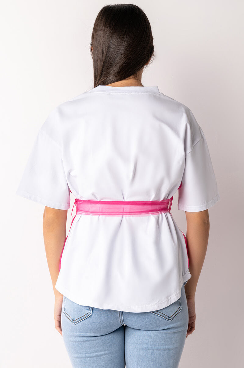 HERE COMES TROUBLE TULLE DETAIL BELTED T SHIRT