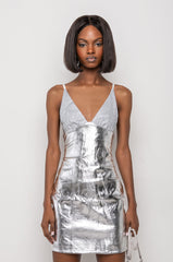 HERE FOR IT METALLIC SKIRT MINI DRESS