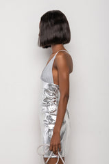 HERE FOR IT METALLIC SKIRT MINI DRESS
