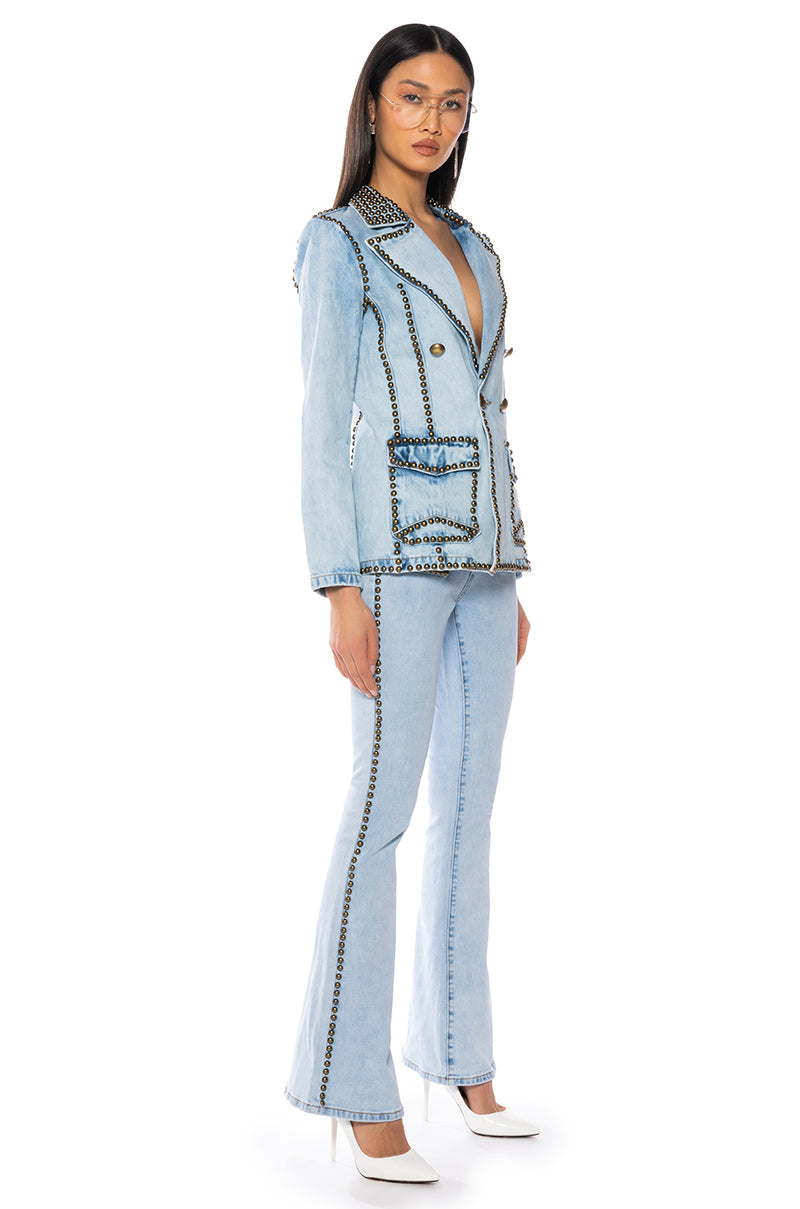 HERE TO STAND OUT EMBELLISHED HIGH RISE FLARE JEANS
