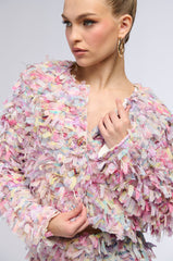 HERE WITH ME FRINGE BLAZER JACKET IN PINK MULTI