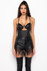 HEY, MA FAUX LEATHER BODYSUIT