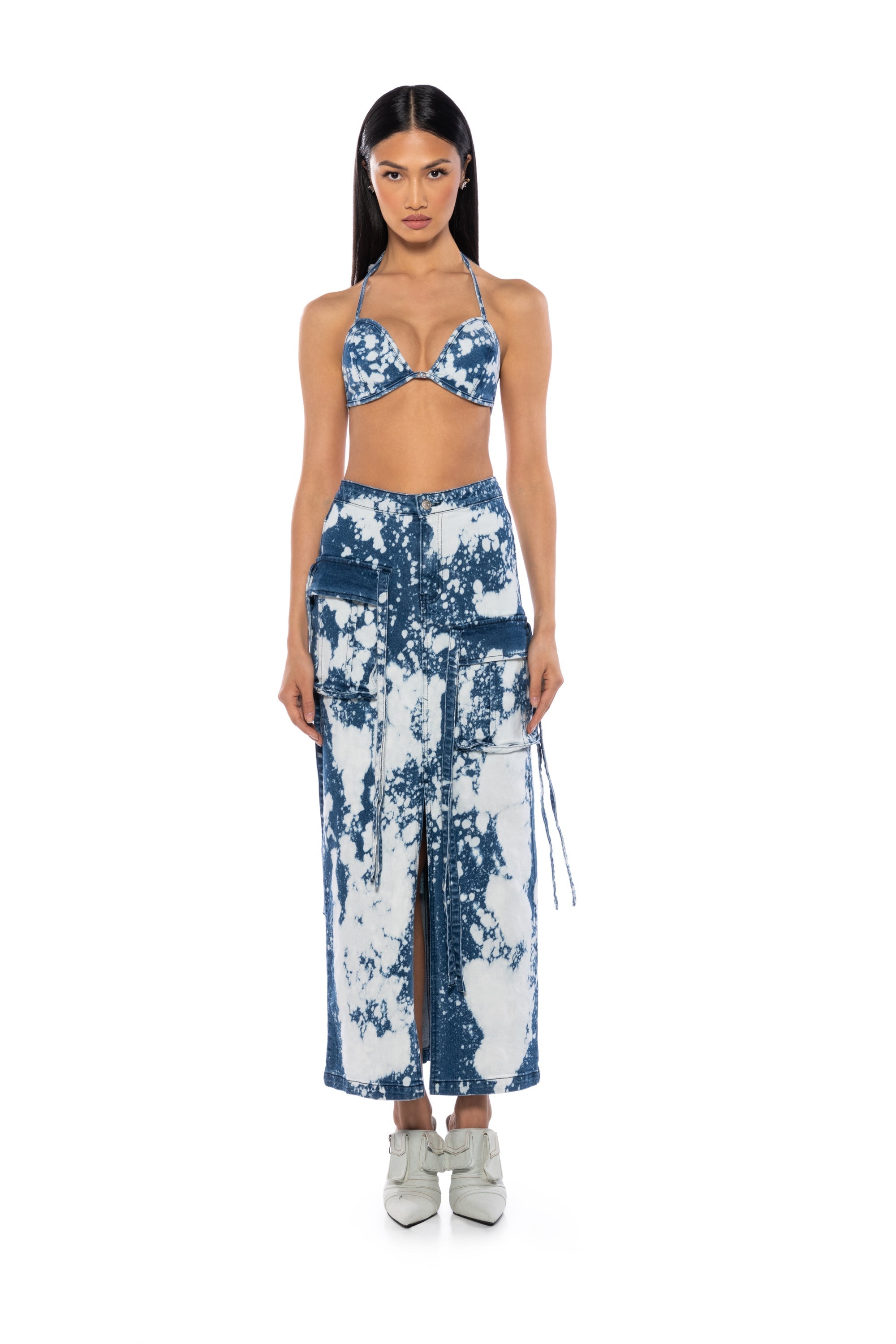 HEY NOW ACID WASH DENIM BIKINI TOP